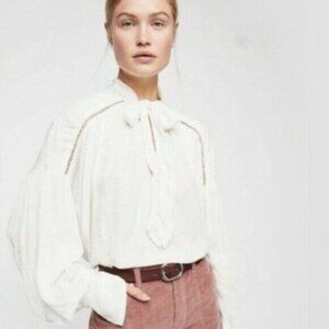 Free People Blouse Wishful Moments Puff Sleeve Size M NWT